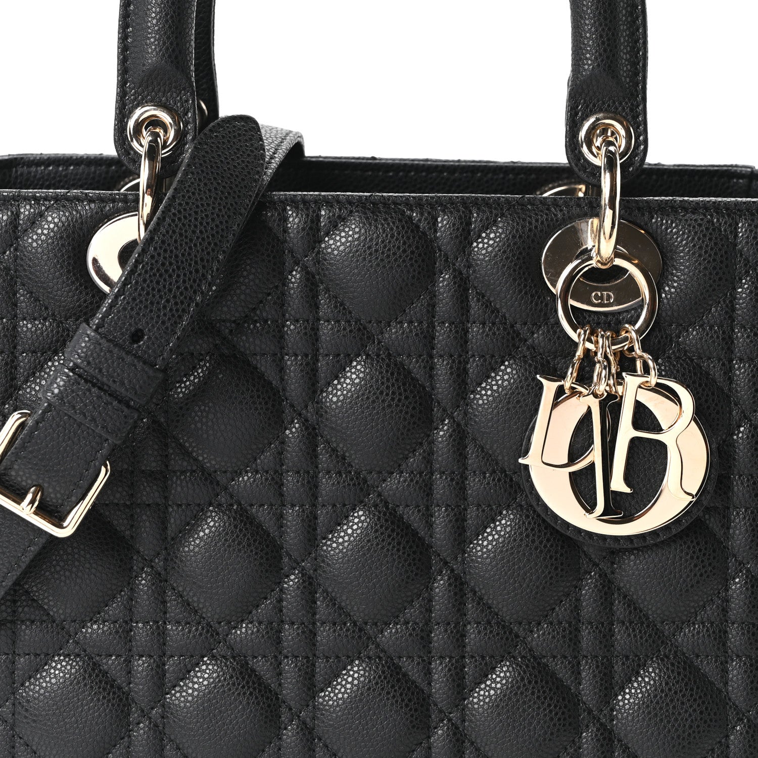 Christian Dior Grained Calfskin Cannage Medium Lady Dior Black 8 of 10