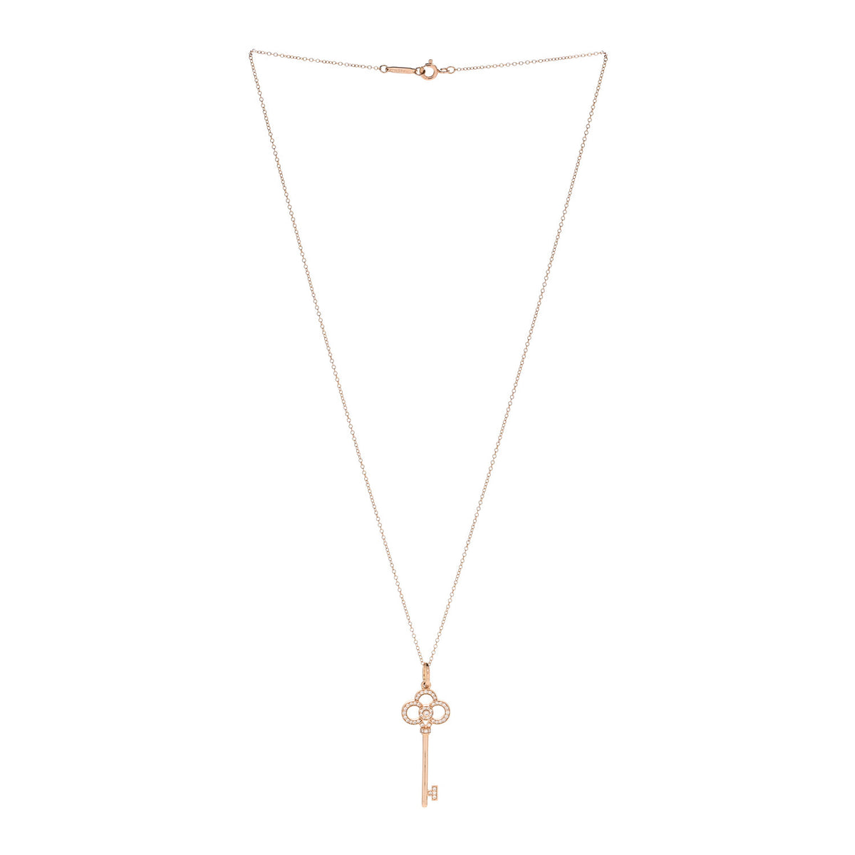 Tiffany 18K Rose Gold Diamond Crown Key Pendant Necklace 3 of 7