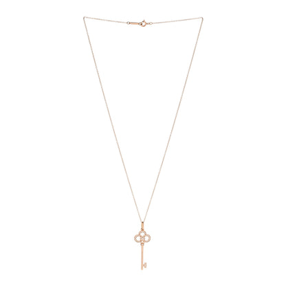 Tiffany 18K Rose Gold Diamond Crown Key Pendant Necklace 3 of 7