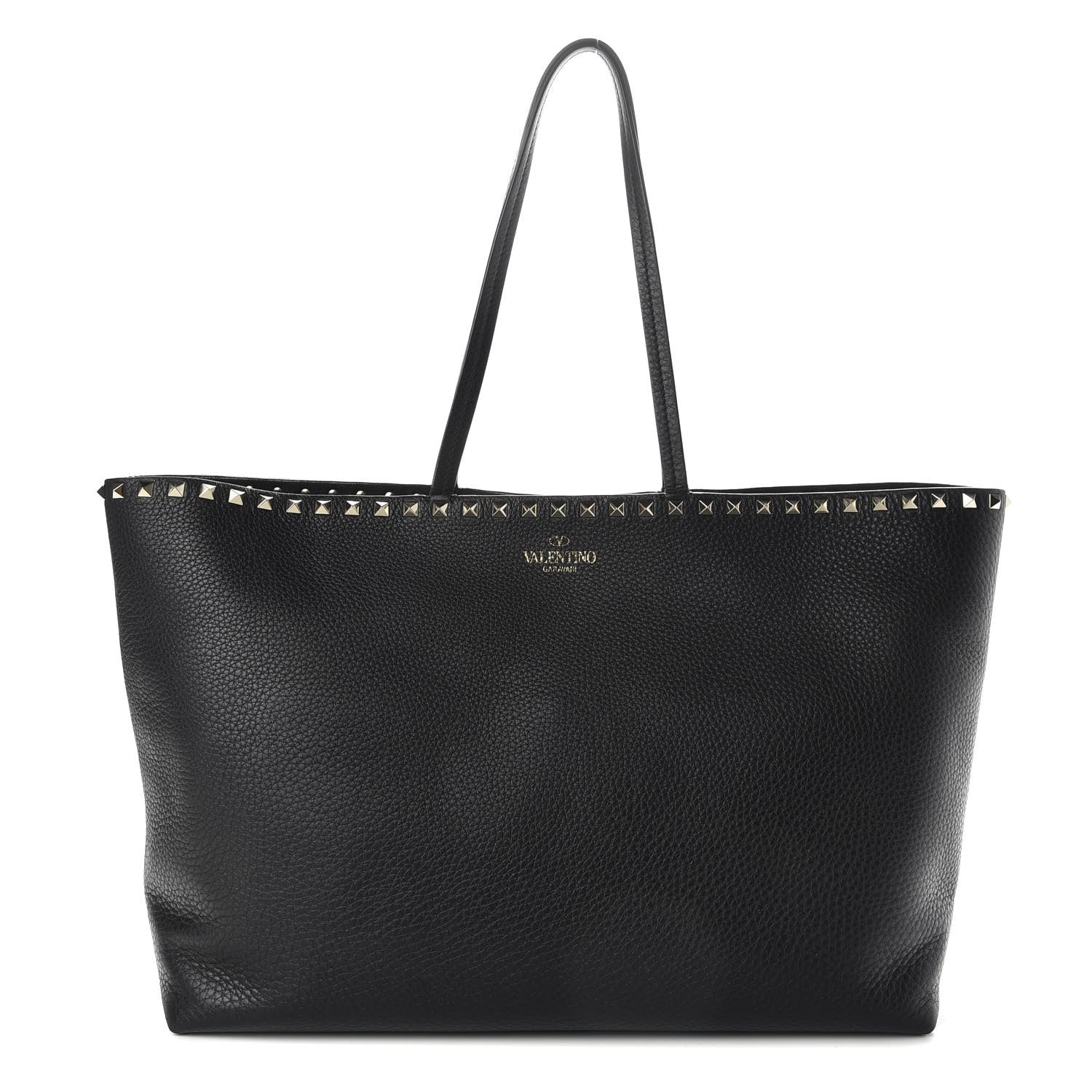 Valentino Garavani Grained Calfskin Rockstud Shoulder Tote Black 1 of 9