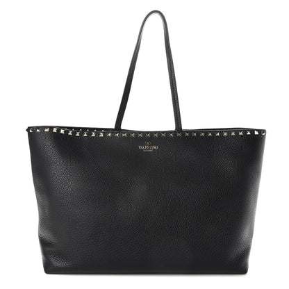Valentino Garavani Grained Calfskin Rockstud Shoulder Tote Black 1 of 9