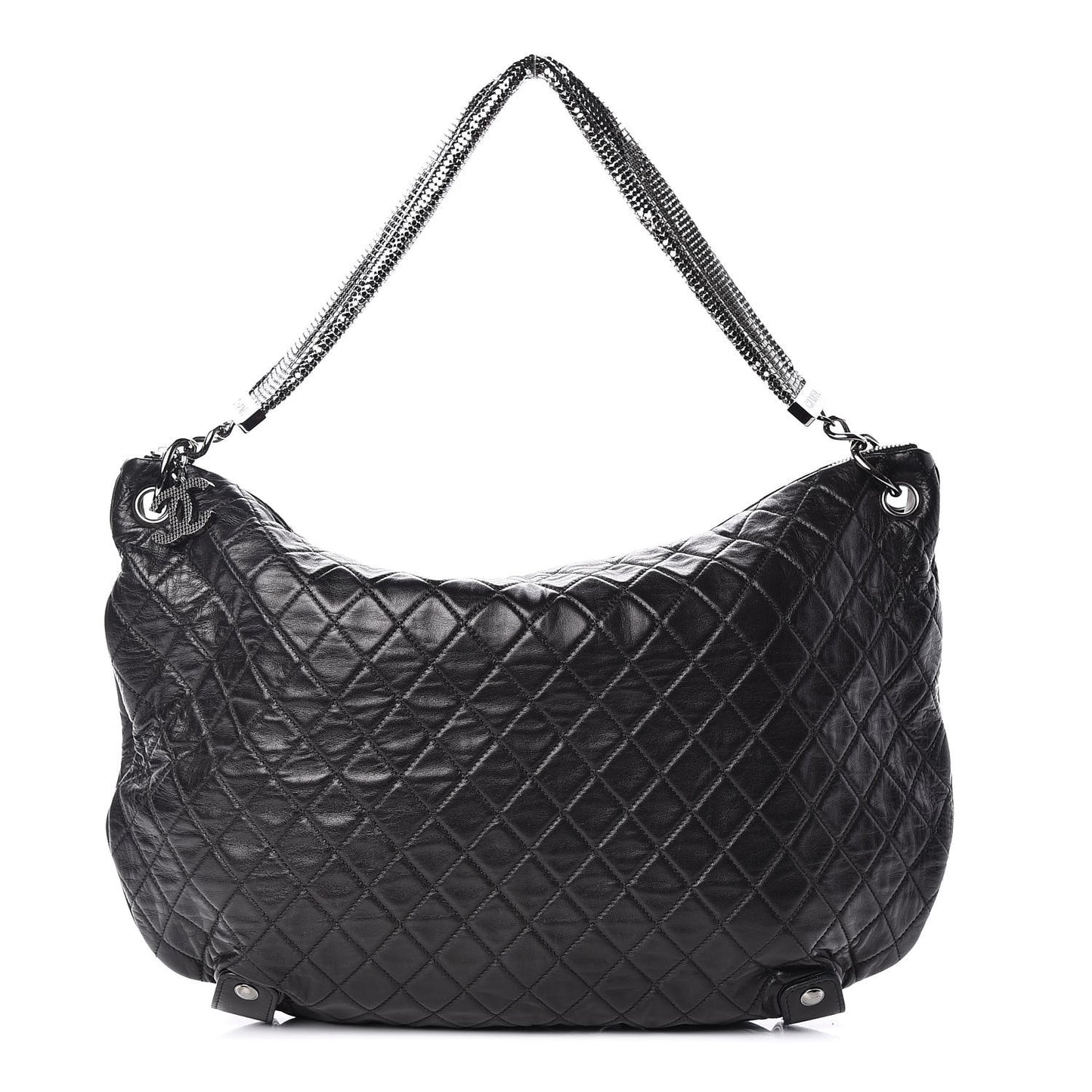 Lambskin Large Chain Mail Hobo Black