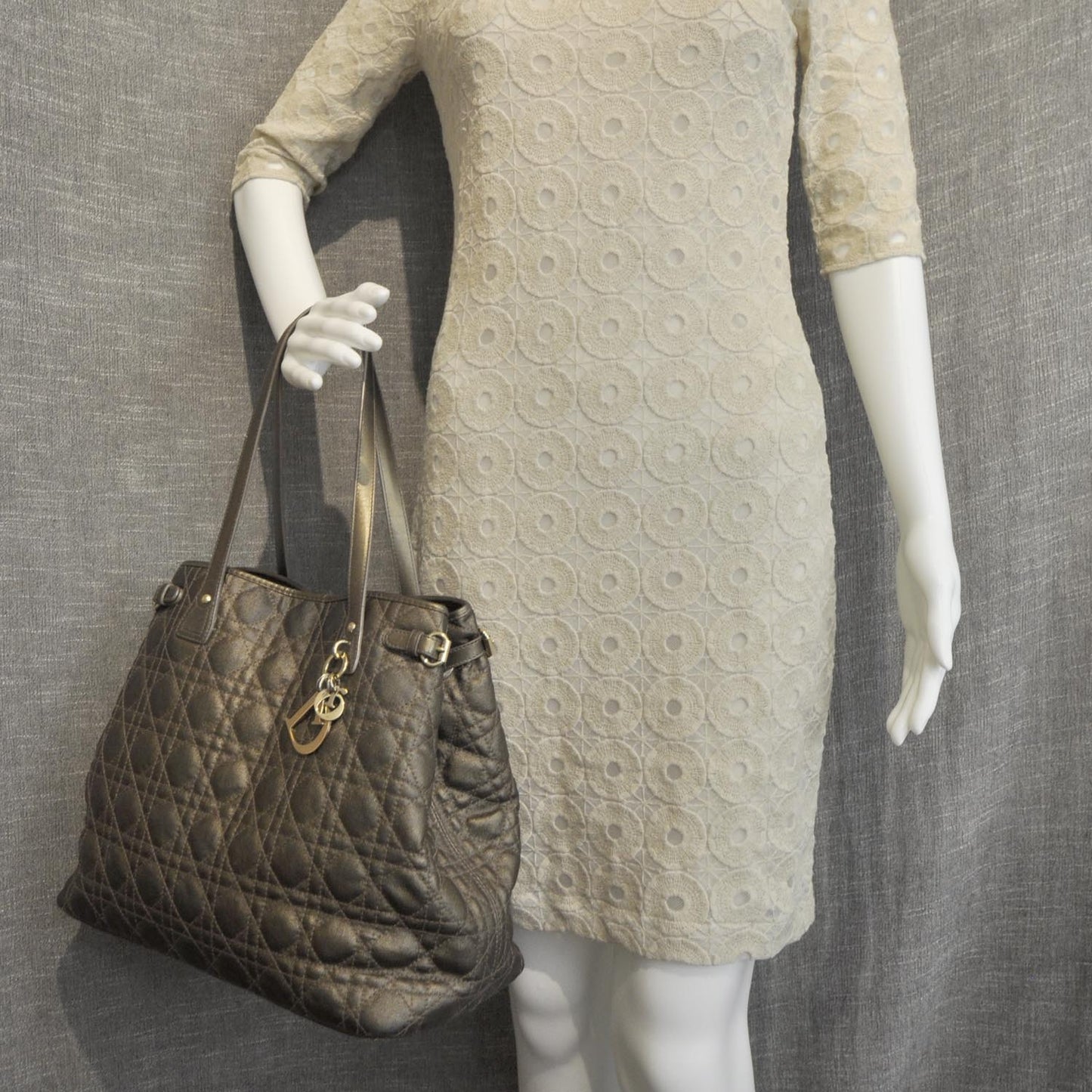 Coated Canvas Cannage Medium Panarea Tote Bronze