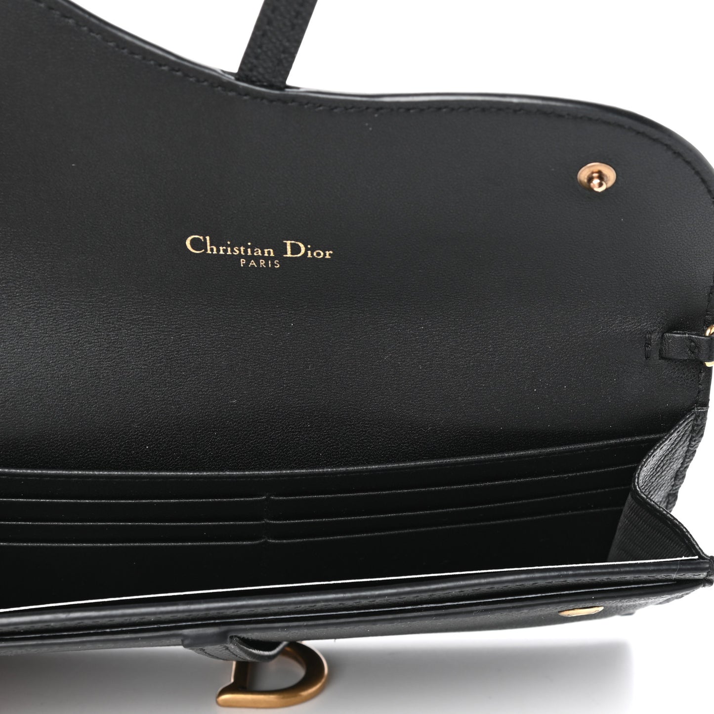 Grained Calfskin Saddle Chain Wallet Pouch Black