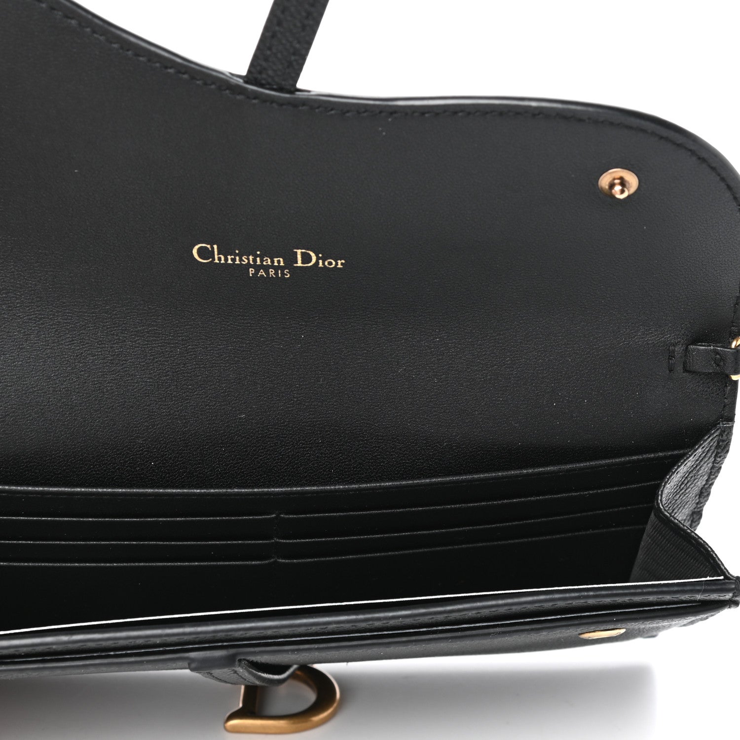 Christian Dior Grained Calfskin Saddle Chain Wallet Pouch Black 6 of 11