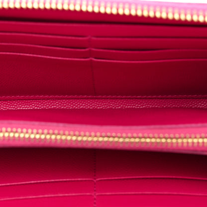 Saint Laurent Grain De Poudre Matelasse Chevron Monogram Zip Around Wallet Fuchsia 5 of 8
