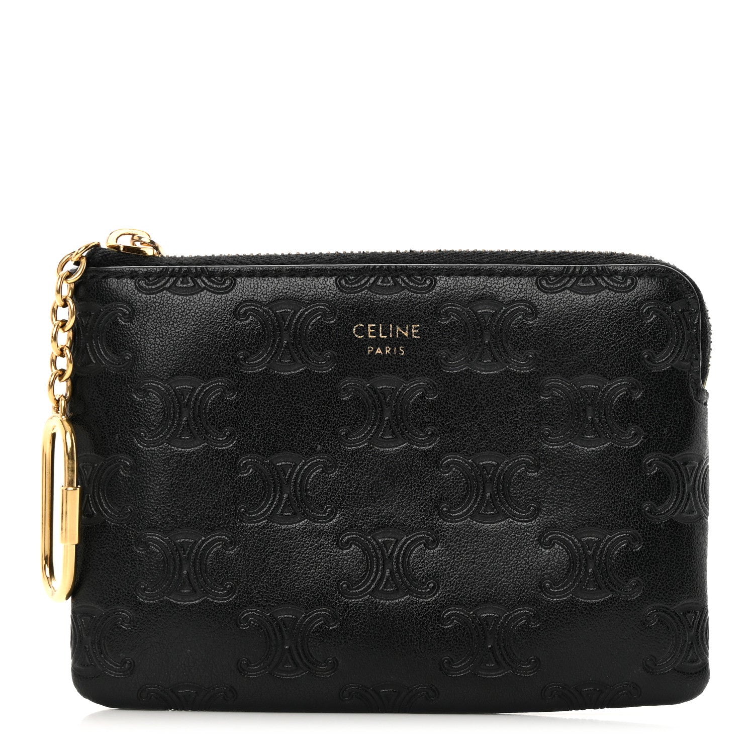Celine Smooth Calfskin Triomphe Embossed Coin and Card Pouch Black 1 of 8