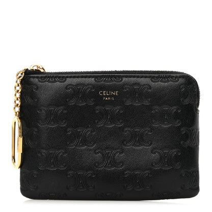 Celine Smooth Calfskin Triomphe Embossed Coin and Card Pouch Black 1 of 8