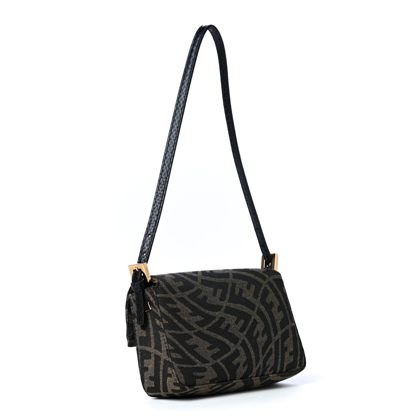 X SARAH COLEMAN Fabric Jacquard Ayers Enamel FF Vertigo Mini Baguette 1997 Tobacco Moro Black