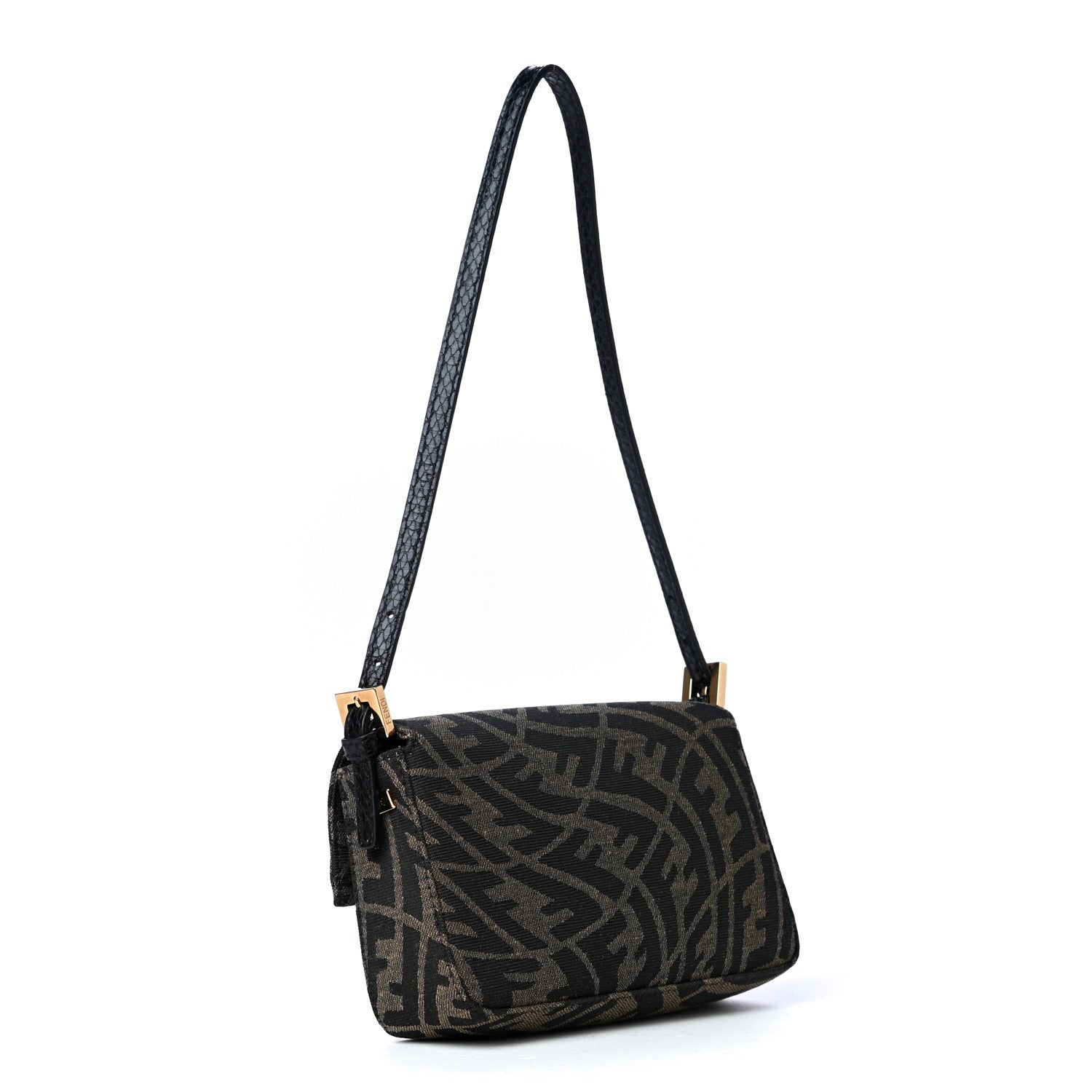 Fendi X SARAH COLEMAN Fabric Jacquard Ayers Enamel FF Vertigo Mini Baguette 1997 Tobacco Moro Black 2 of 4