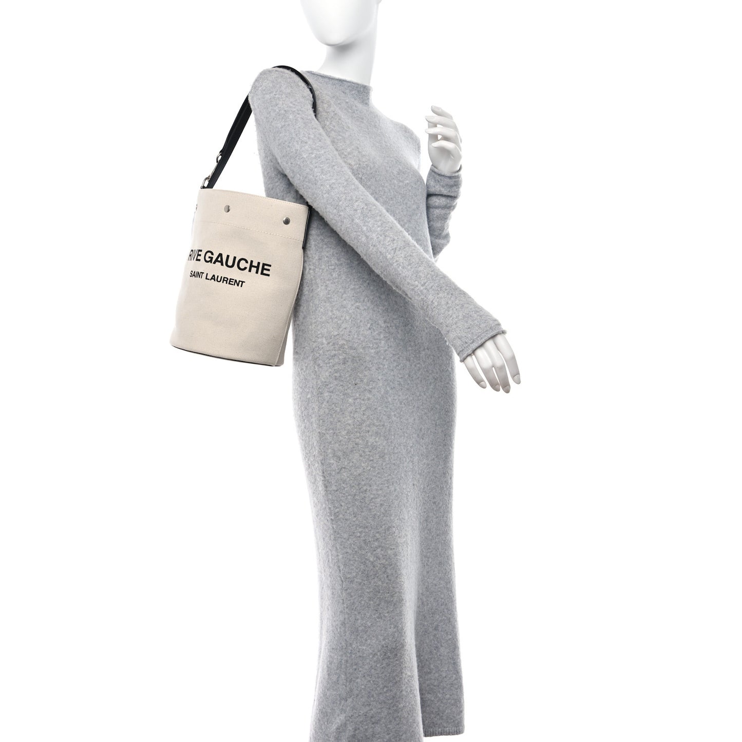 Linen Calfskin Rive Gauche Bucket Bag Greggio Natural