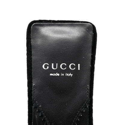Gucci New Velvet Ashmir Regent Calfskin GG Monogram Square Toe Bow 45mm Slide Sandals 39.5 Black 8 of 10