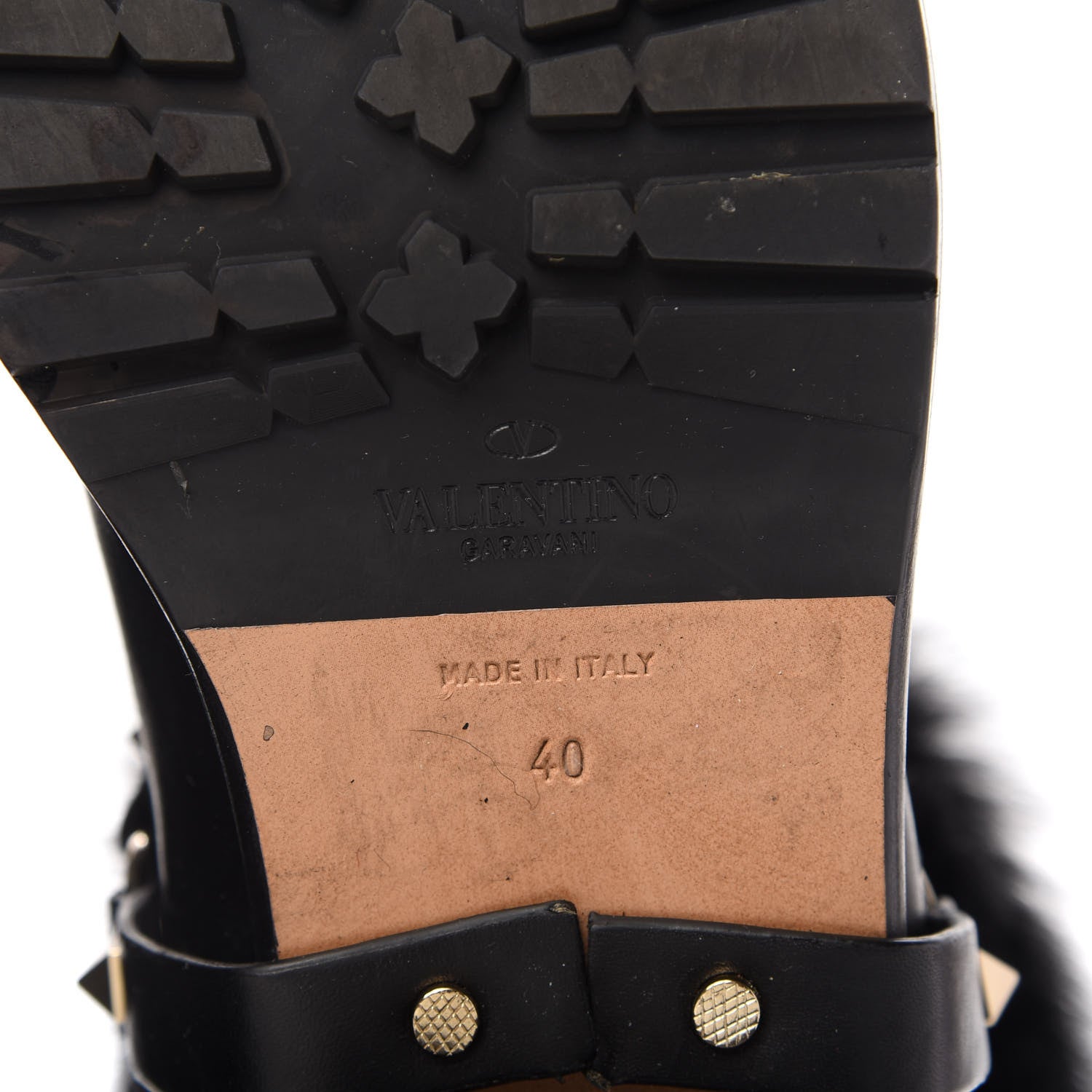Valentino Garavani Calfskin Fox Fur Rockstud Boots 40 Black 8 of 8