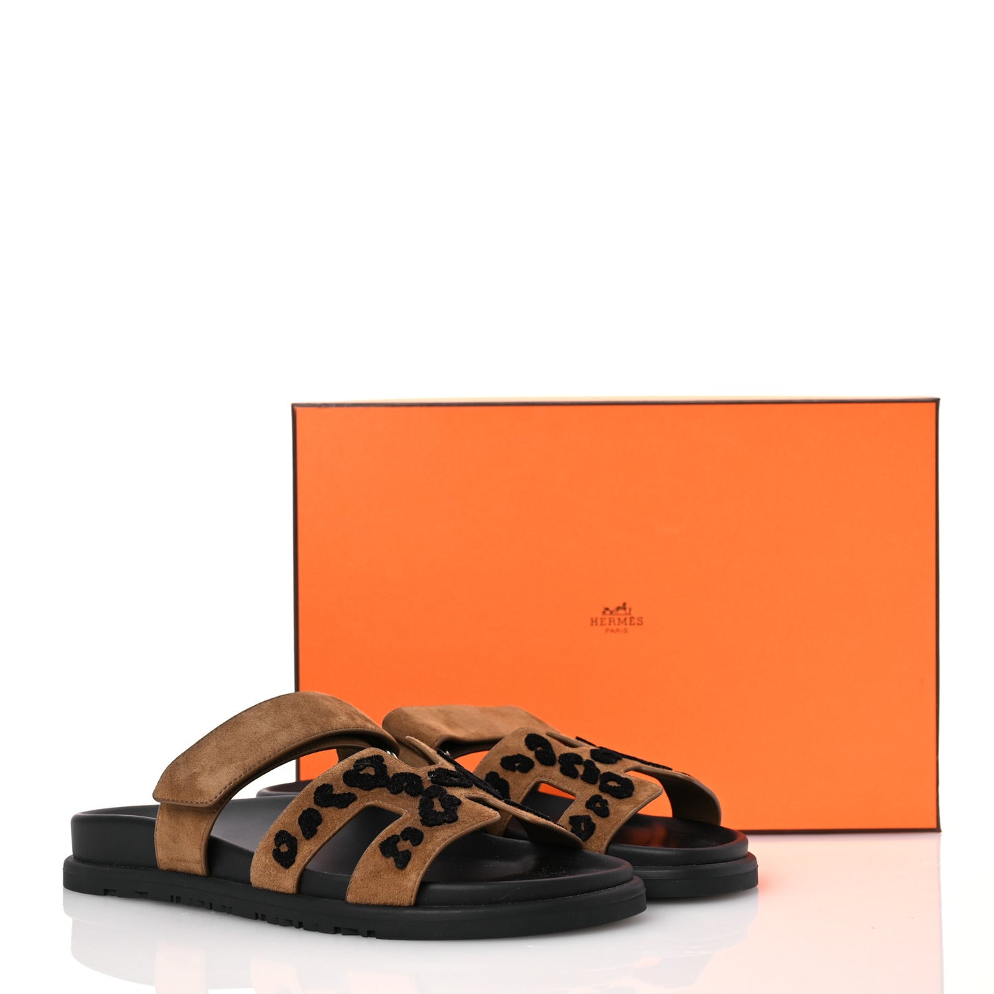 Suede Goatskin Tufted Leopard Womens Chypre Sandals 38 Brun Fume Black