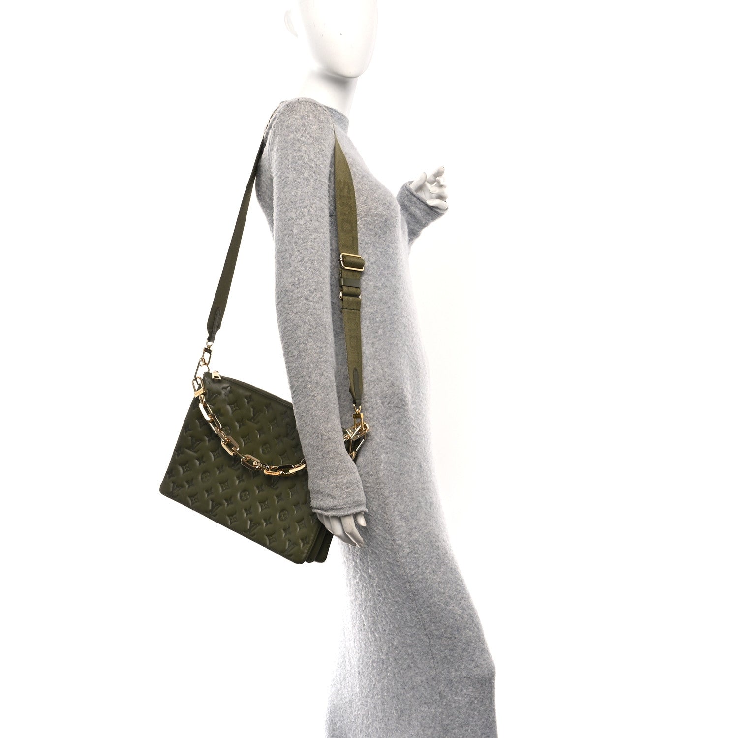 Louis Vuitton Lambskin Embossed Monogram Coussin MM Khaki 2 of 12