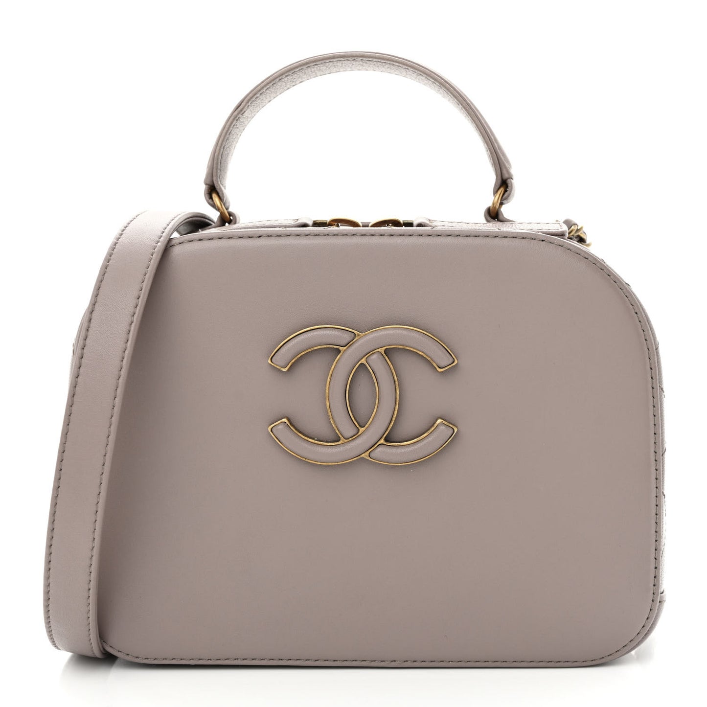 Shiny Calfskin Goatskin Quilted Coco Curve Vanity Grey