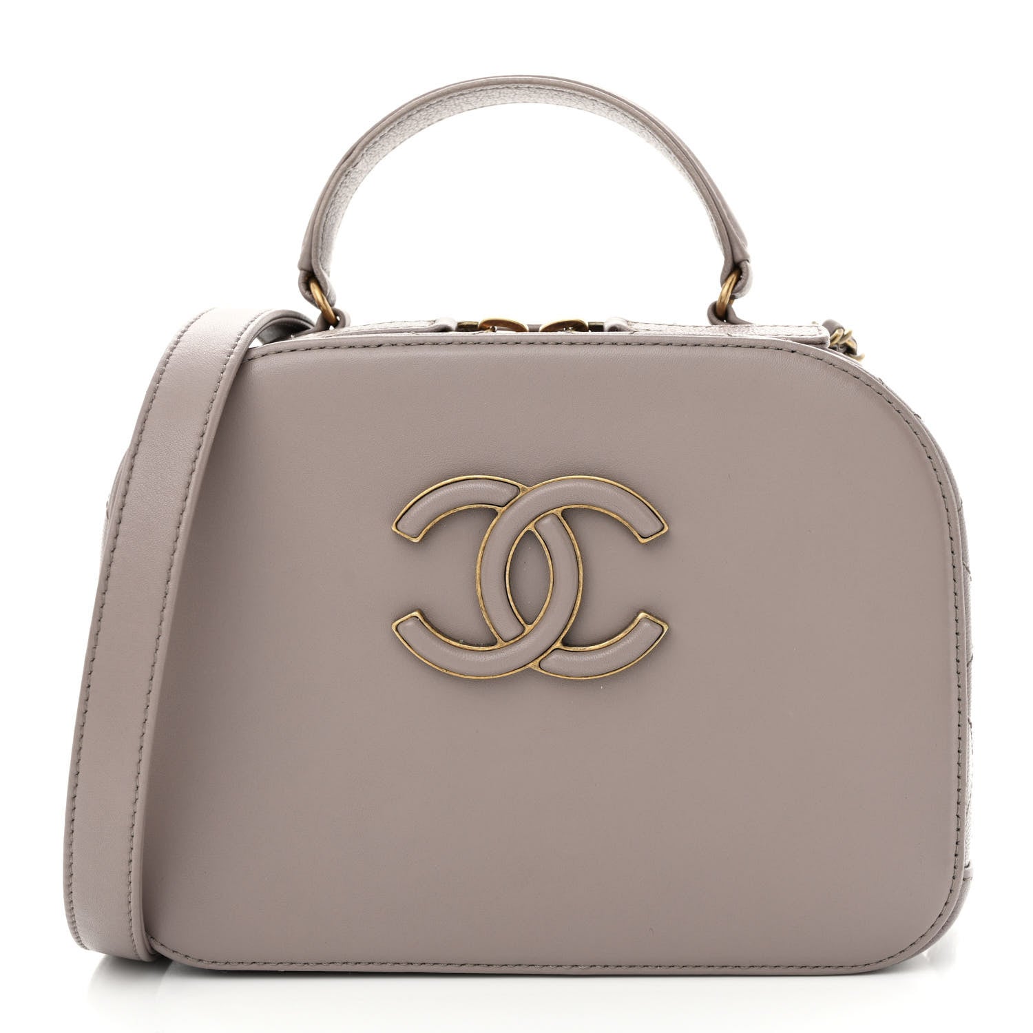 Chanel Shiny Calfskin Goatskin Quilted Coco Curve Vanity Grey 1 of 11