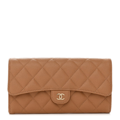 Chanel Caviar Quilted Large Gusset Flap Wallet Beige 1 of 9