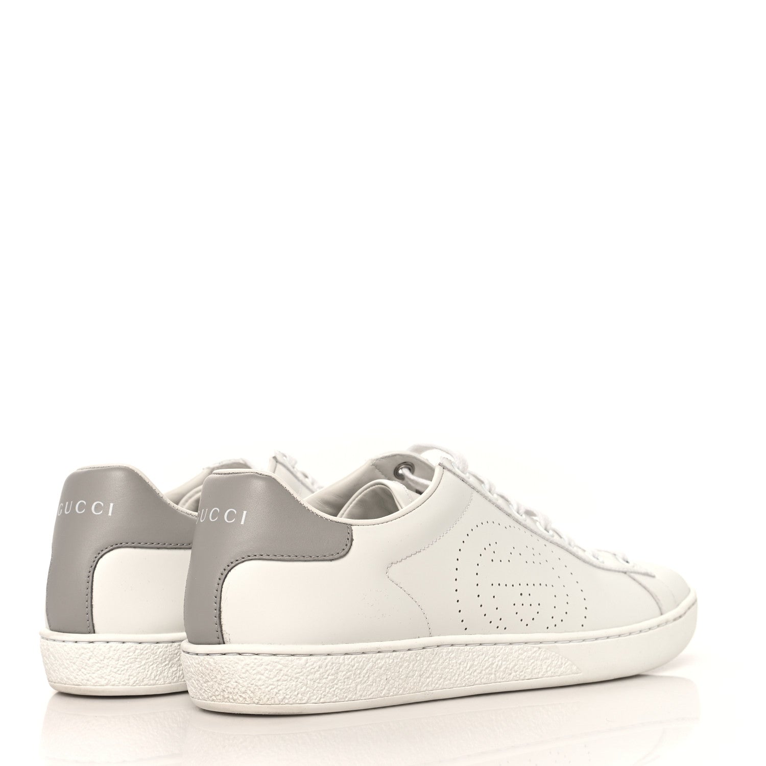 Gucci Calfskin Interlocking G Perforated Womens Ace Sneakers 38.5 White Grey Sky 5 of 10