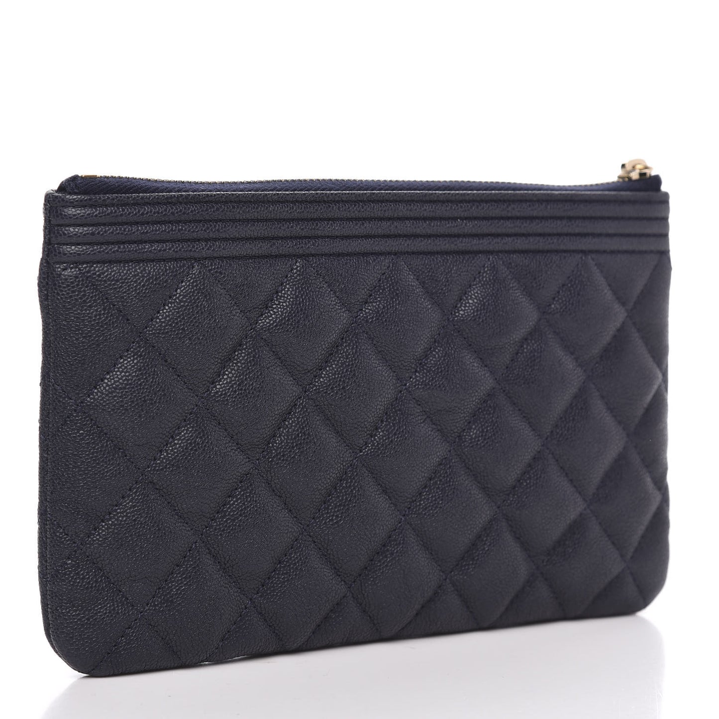 Caviar Quilted Small Zipped Boy Pouch Navy Blue
