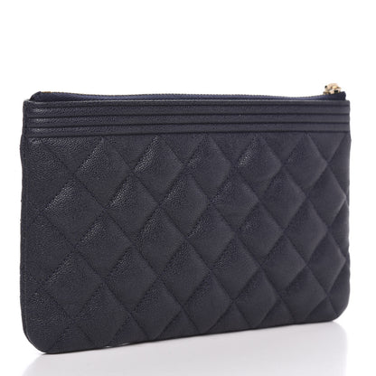 Chanel Caviar Quilted Small Zipped Boy Pouch Navy Blue 3 of 10