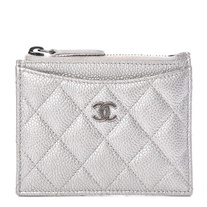 Chanel Metallic Caviar Quilted CC Zip Card Holder Silver 1 of 12