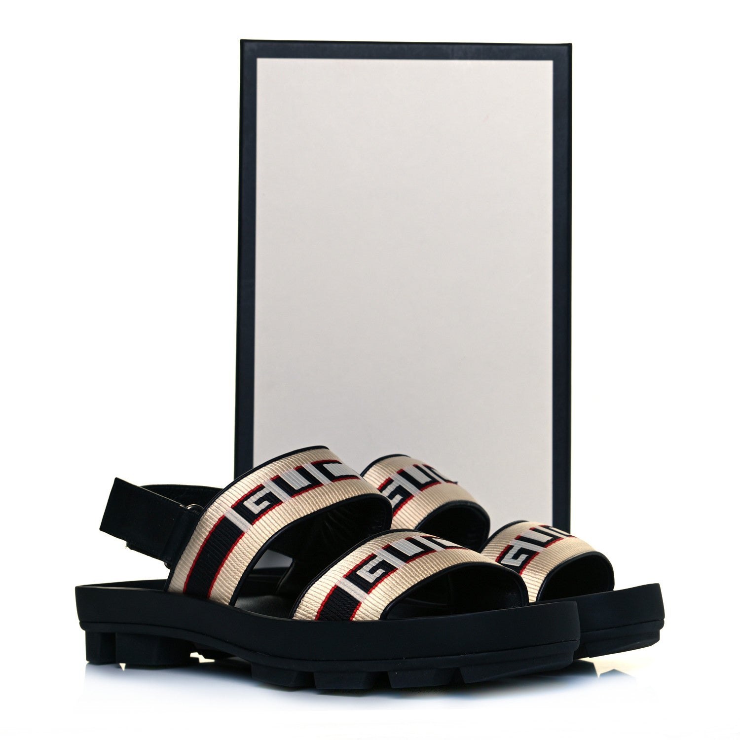 Gucci Nylon Cirano Lux Stripe Mens Cleat Sole Slingback Sandals 10 Ecru Poppy Black 8 of 8