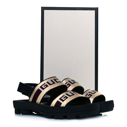 Gucci Nylon Cirano Lux Stripe Mens Cleat Sole Slingback Sandals 10 Ecru Poppy Black 8 of 8