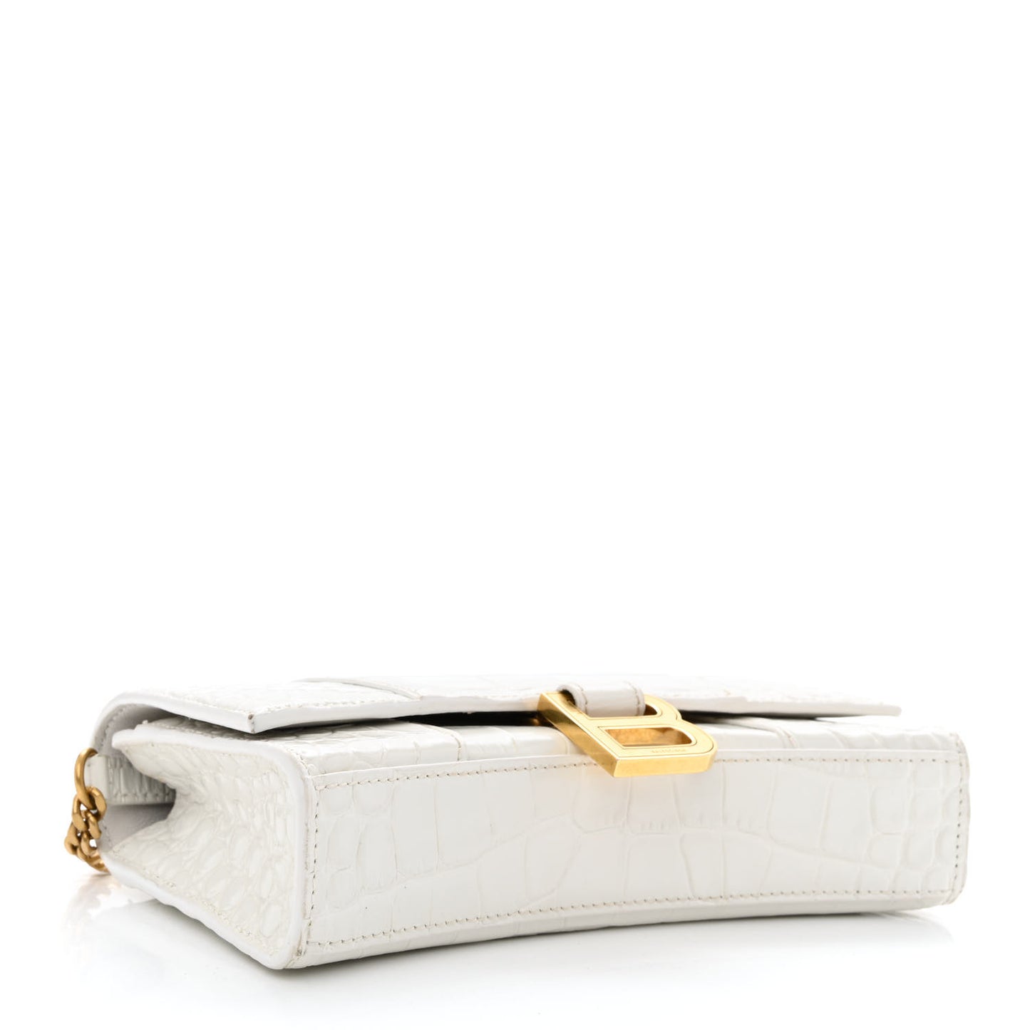 Shiny Calfskin Crocodile Embossed Hourglass Chain Bag White