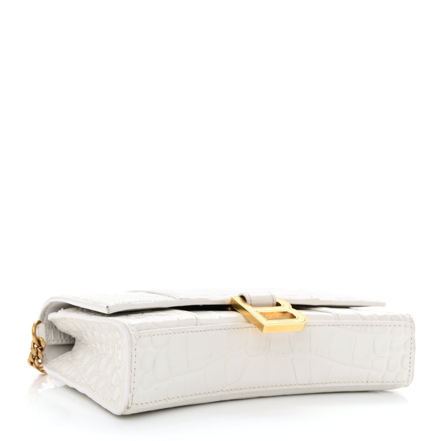 Balenciaga Shiny Calfskin Crocodile Embossed Hourglass Chain Bag White 4 of 9