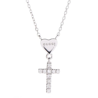 Gucci 18K White Gold Diamond Heart Cross Pendant Necklace 3 of 6