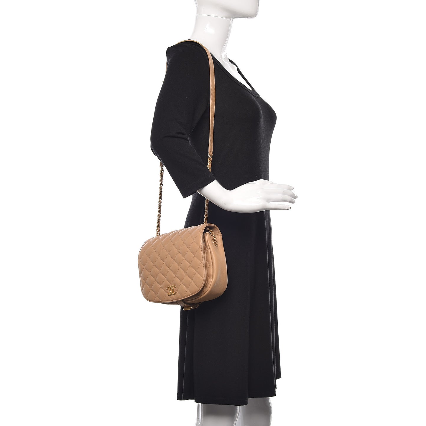 Calfskin Quilted Messenger Flap Beige