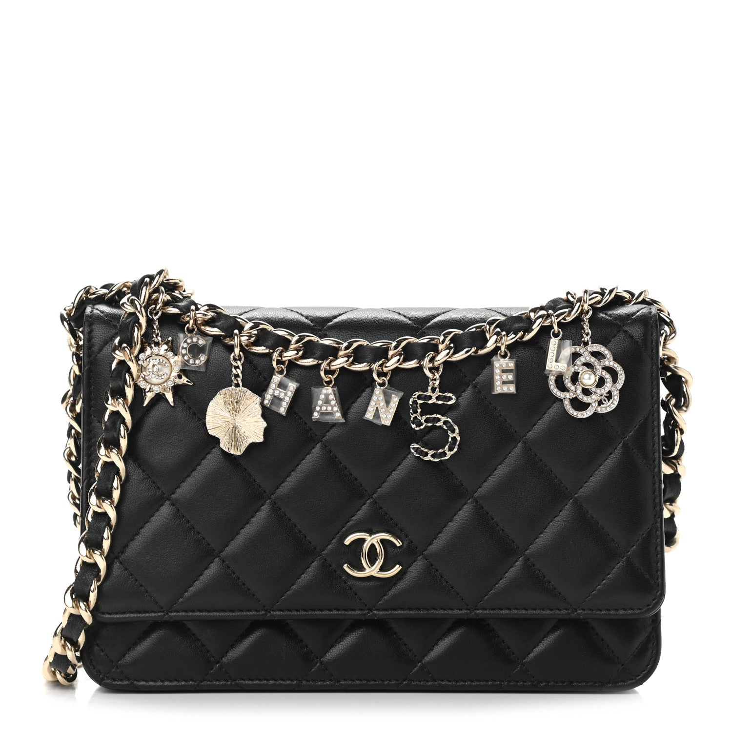 Chanel Lambskin Quilted Coco Charms Wallet On Chain Black 1 of 13