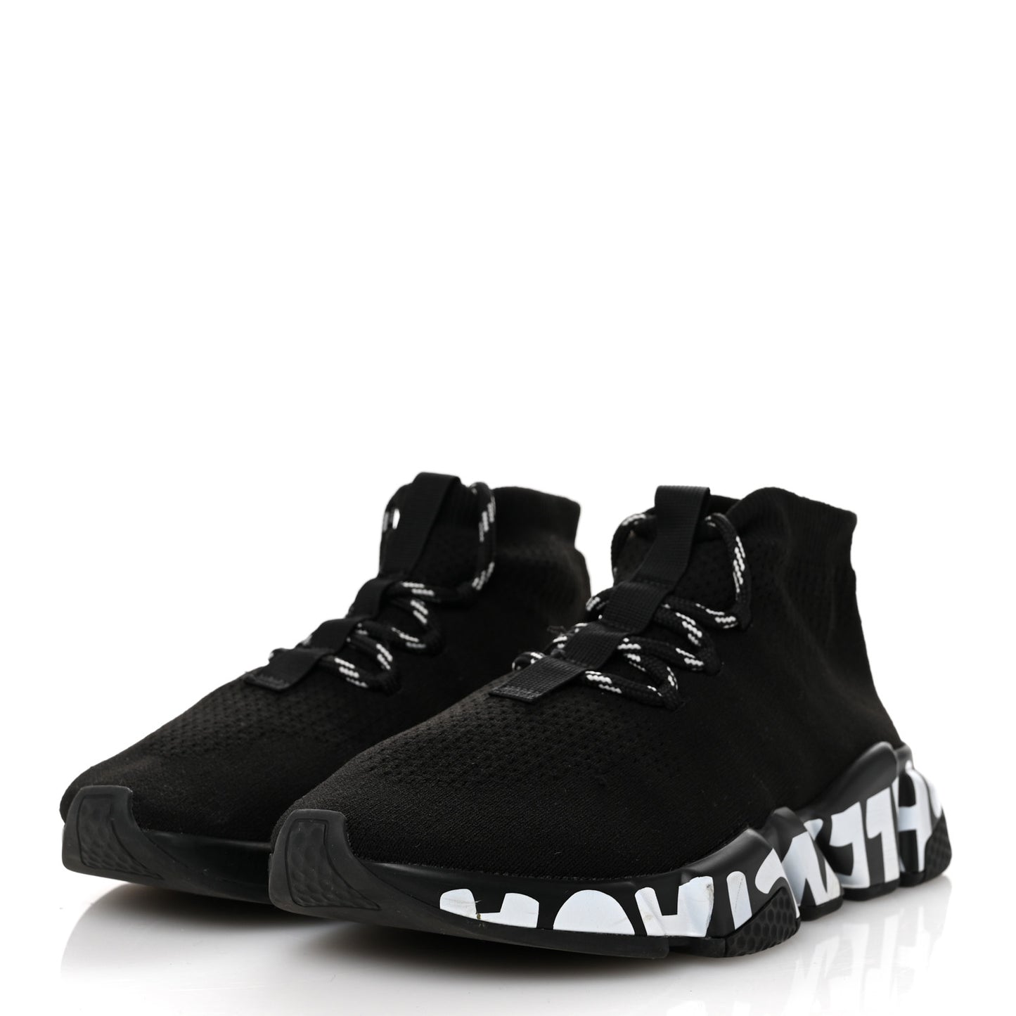 Knit Womens Speed Lace Up Graffiti Sneakers 37 Black White