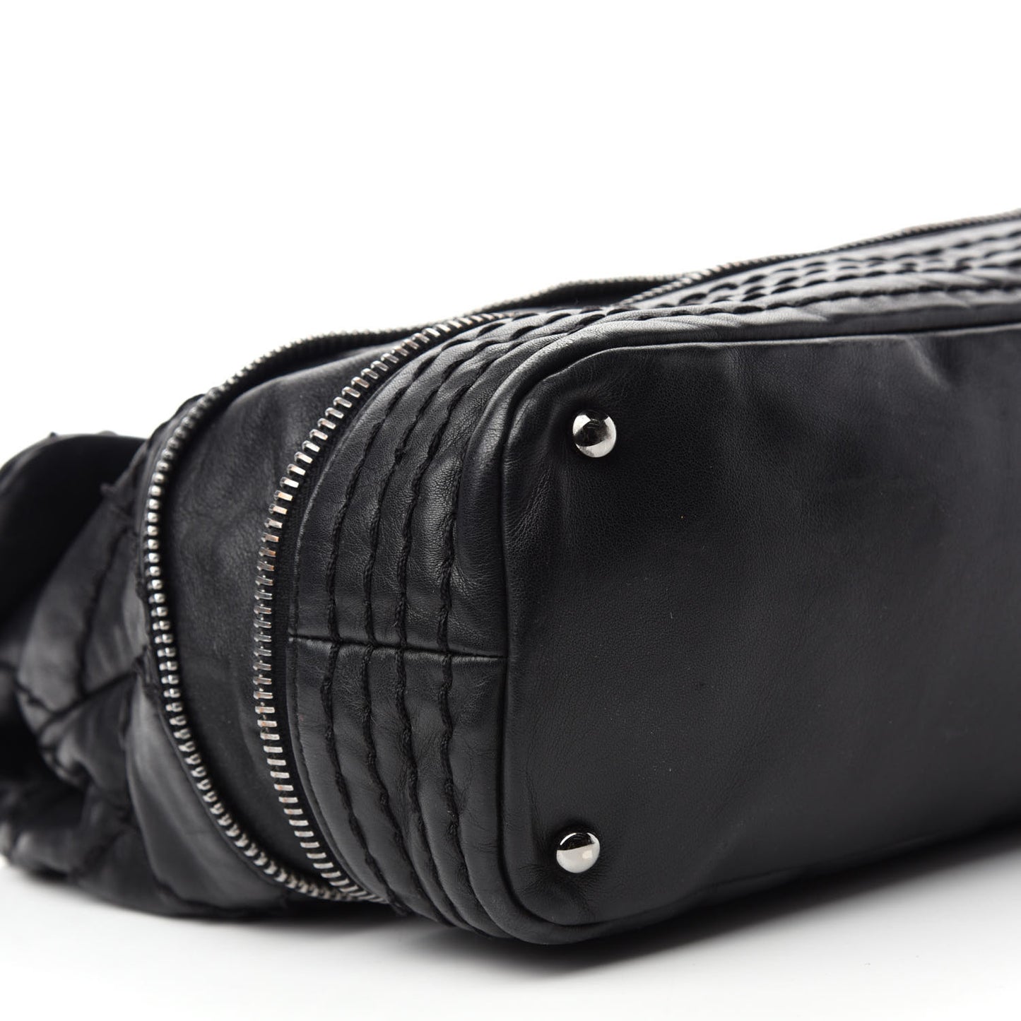 Calfskin Stitched Large Expandable Flap Bag Black