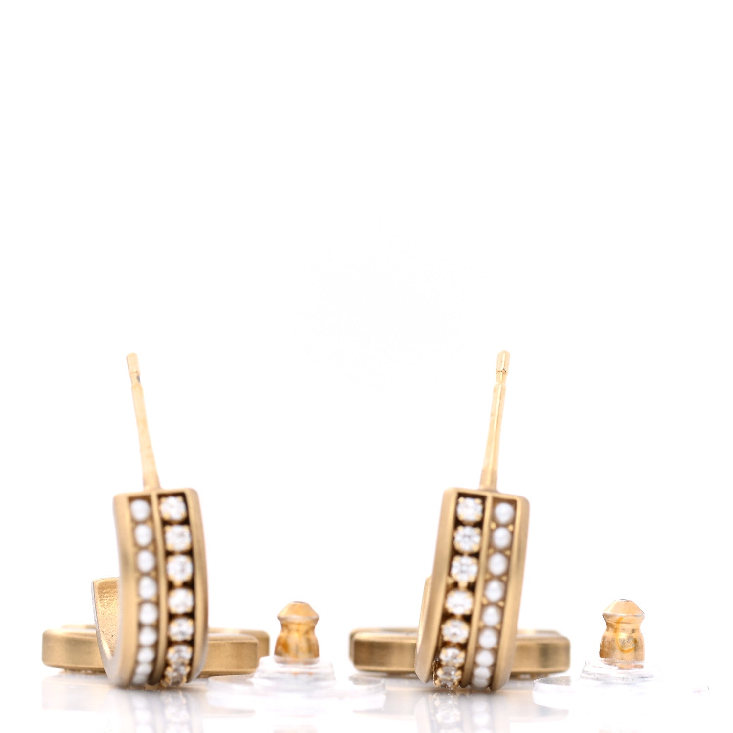 Chanel Crystal Pearl CC Hoop Drop Earrings Gold 3 of 4