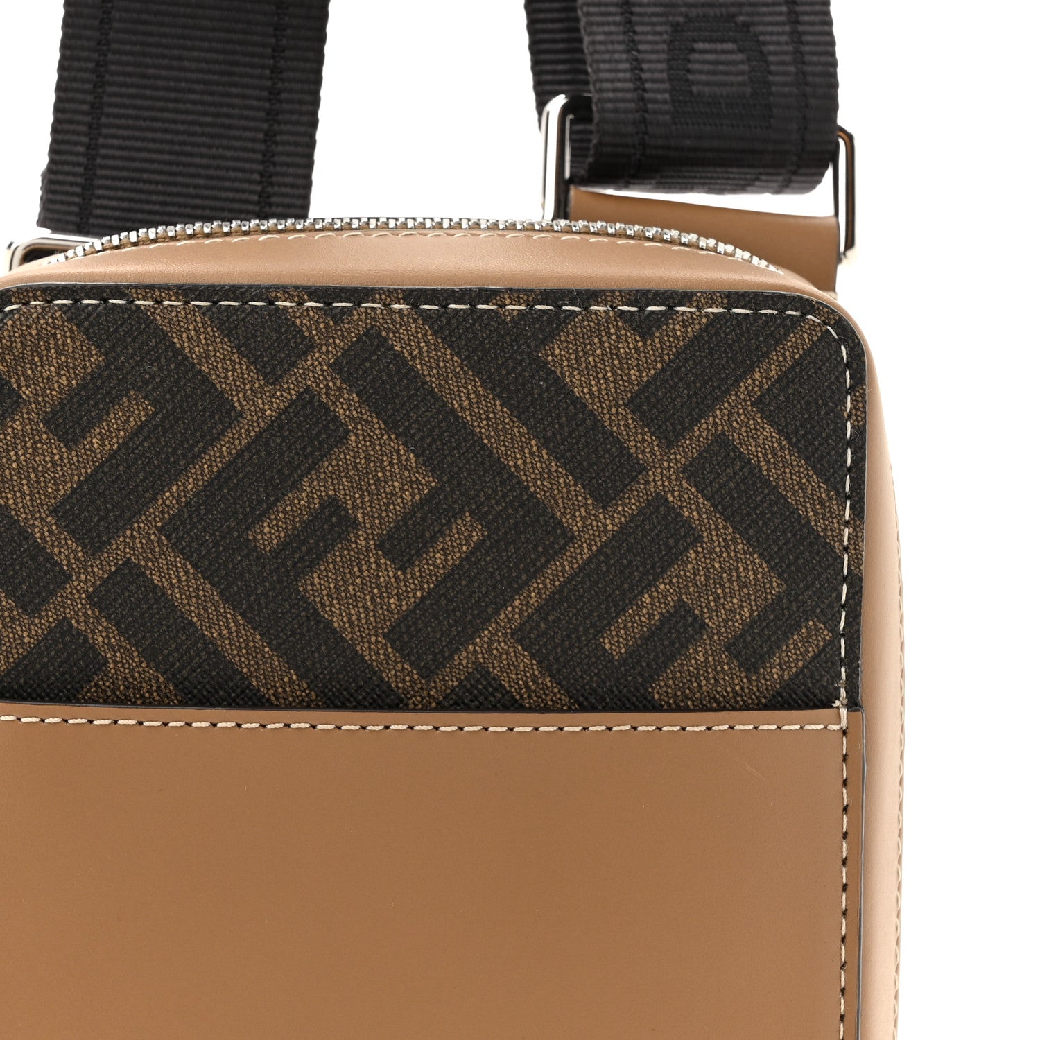Fendi Glazed Fabric Vitello FF 1974 Bi-Color Phone Pouch Tobacco Moro Sand Black 8 of 11