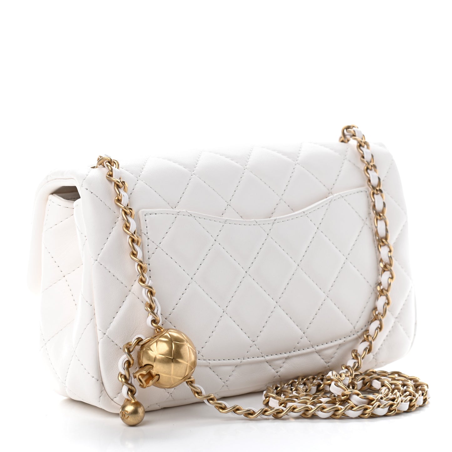 Lambskin Quilted Mini Rectangular Pearl Crush Flap White