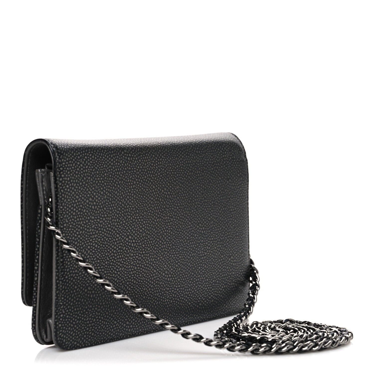 Chanel Metallic Caviar Timeless CC Wallet On Chain WOC Grey 3 of 12