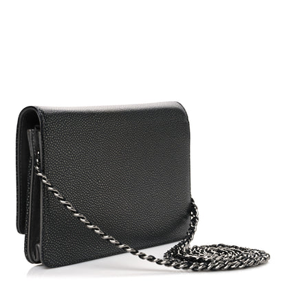 Chanel Metallic Caviar Timeless CC Wallet On Chain WOC Grey 3 of 12