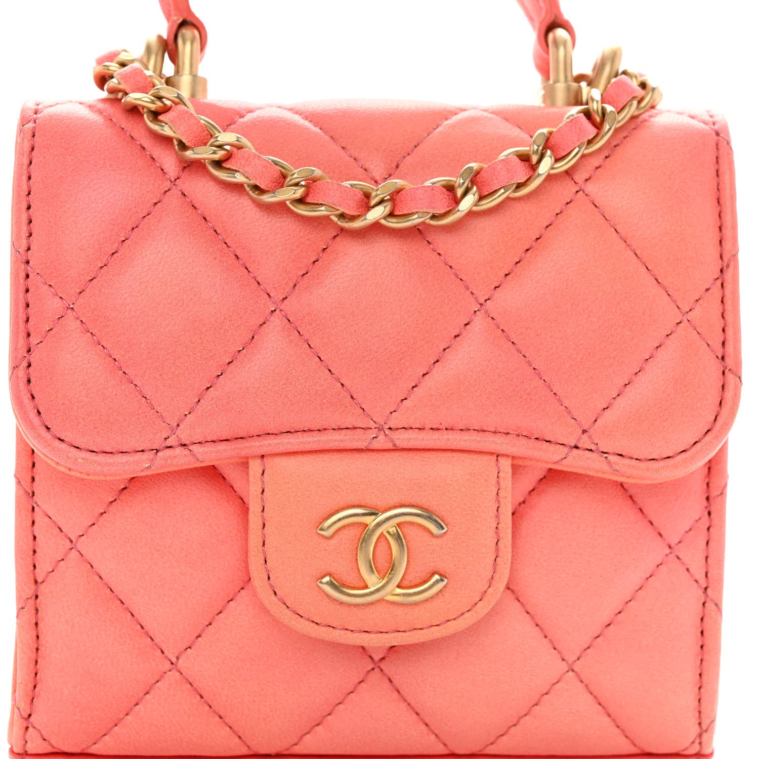 Chanel Lambskin Quilted Ombre Top Handle Flap Clutch With Chain Rose 8 of 11