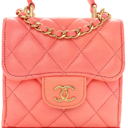 Chanel Lambskin Quilted Ombre Top Handle Flap Clutch With Chain Rose 8 of 11