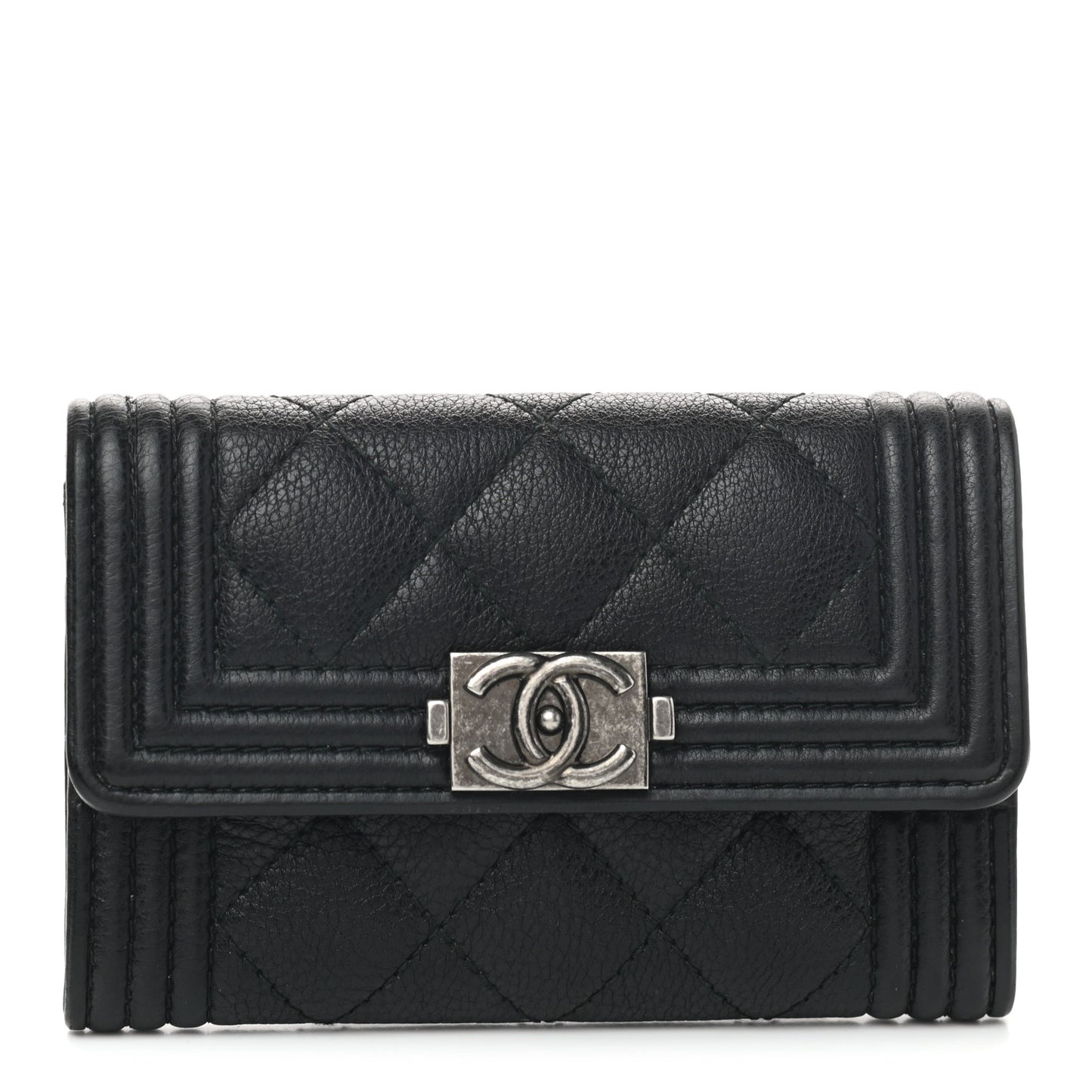 Caviar Quilted Boy Flap Card Holder Black