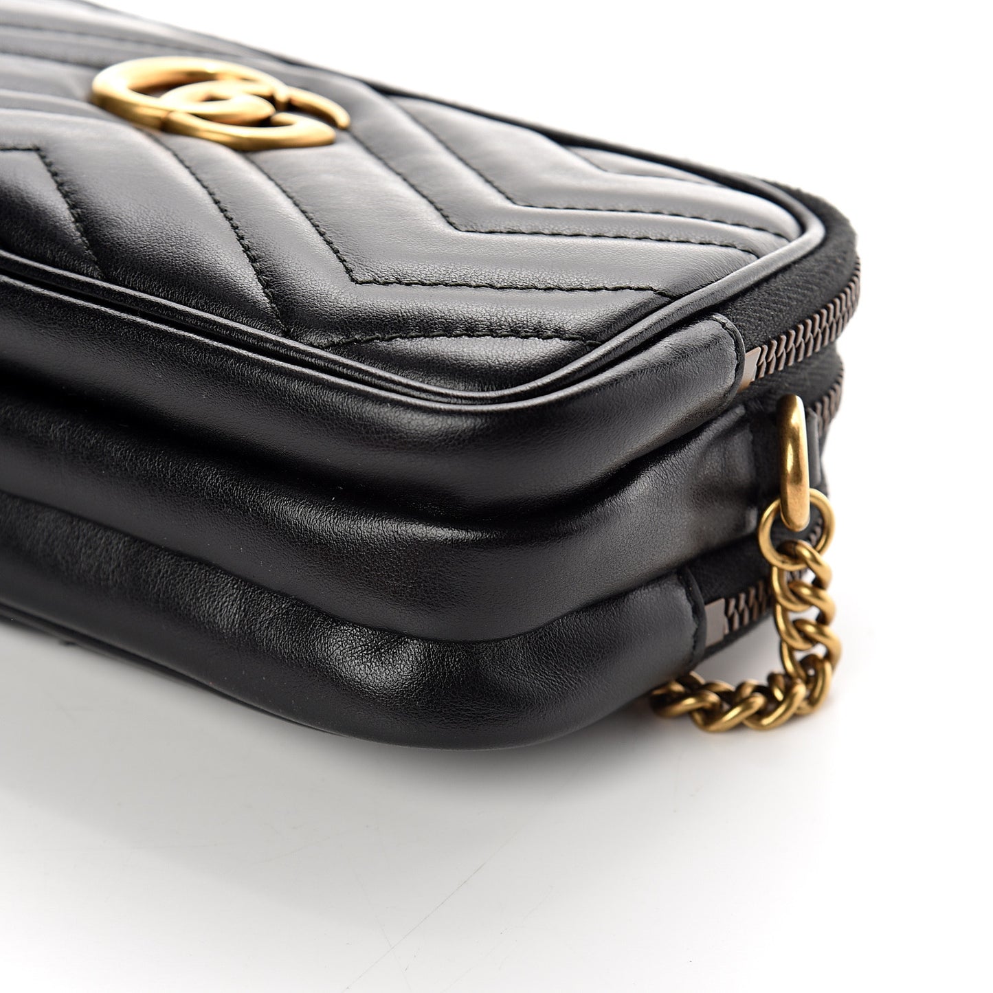 Calfskin Matelasse Mini GG Marmont Chain Crossbody Bag Black