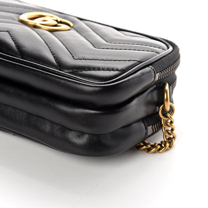 Gucci Calfskin Matelasse Mini GG Marmont Chain Crossbody Bag Black 9 of 9