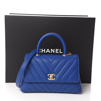 Chanel Caviar Chevron Quilted Mini Coco Handle Flap Blue 11 of 11