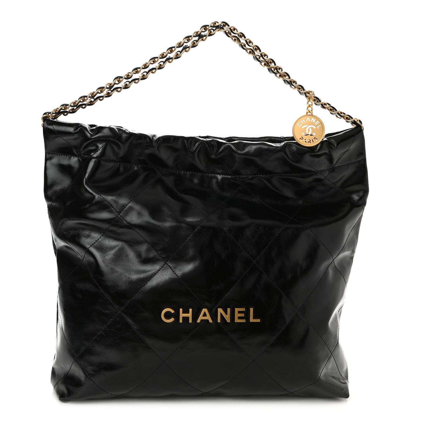 Glazed Calfskin Quilted Chanel 22 Black