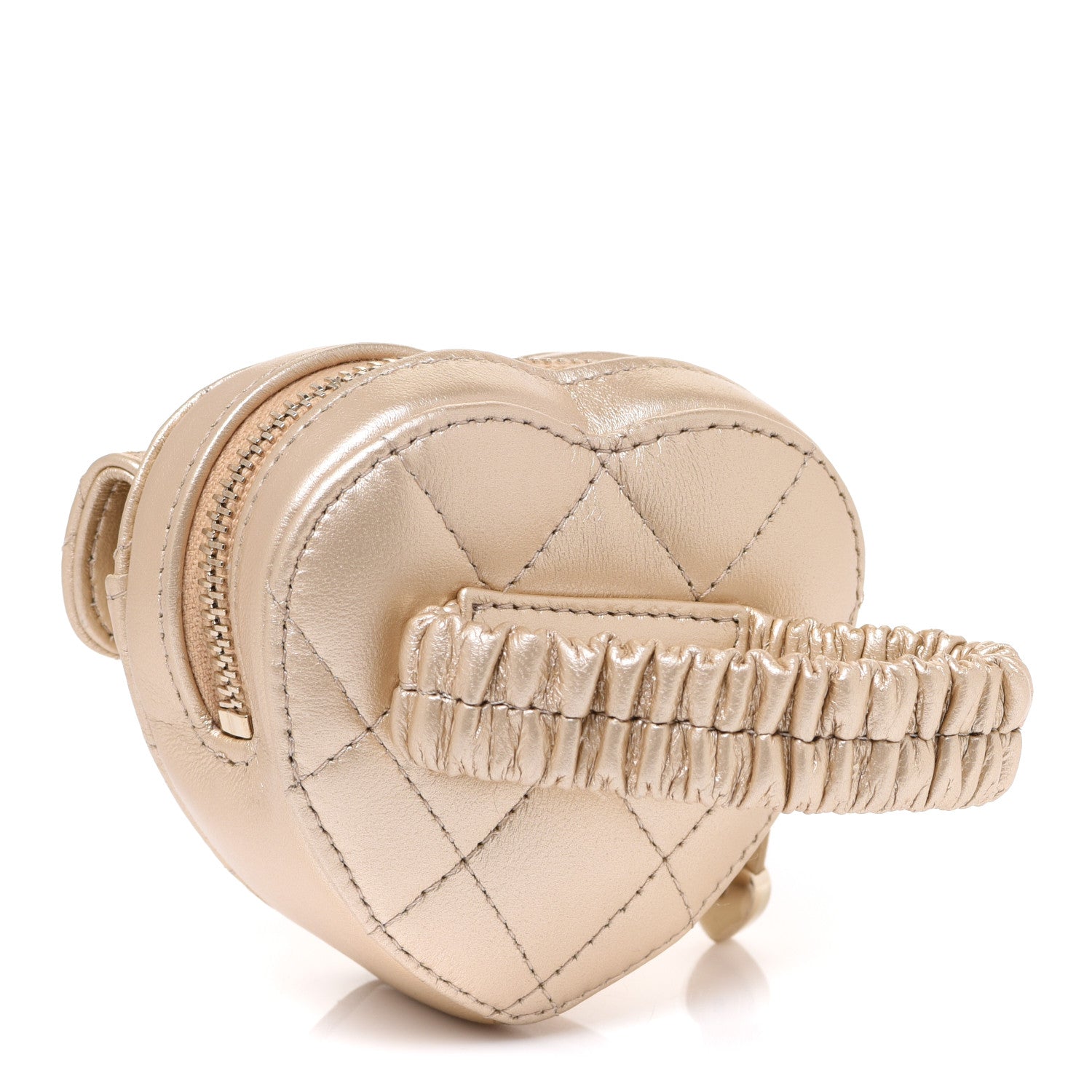 Chanel Metallic Lambskin Quilted CC In Love Heart Zipped Arm Coin Purse Gold 3 of 8
