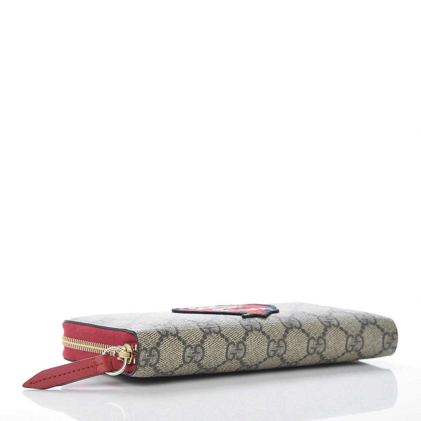 GG Supreme Monogram Kingsnake Heart Embroidered Zip Around Wallet Red