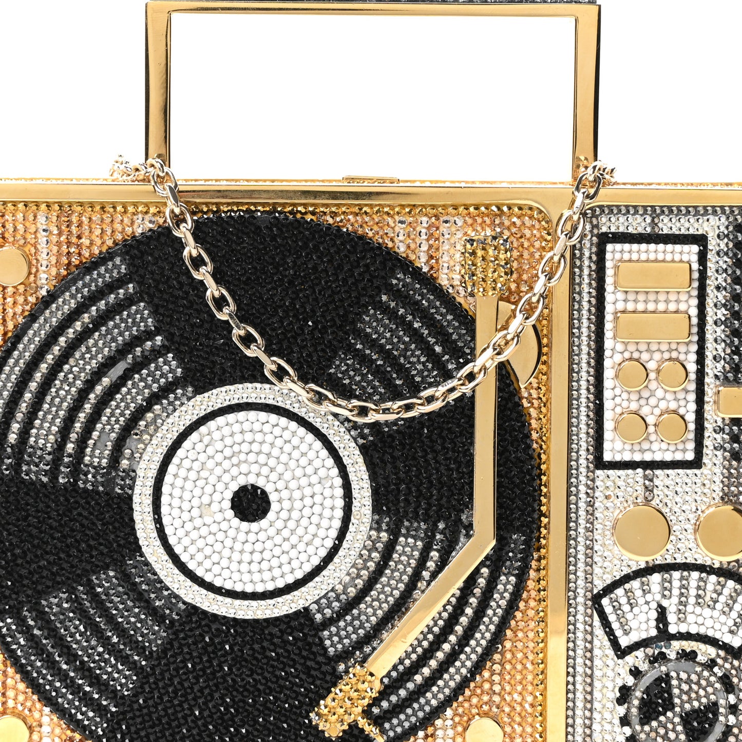 Crystal Turntable Scratch Minaudiere Clutch Champagne